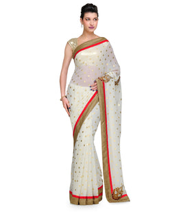 Off White Faux Georgette Saree