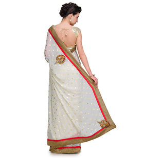 Off White Faux Georgette Saree