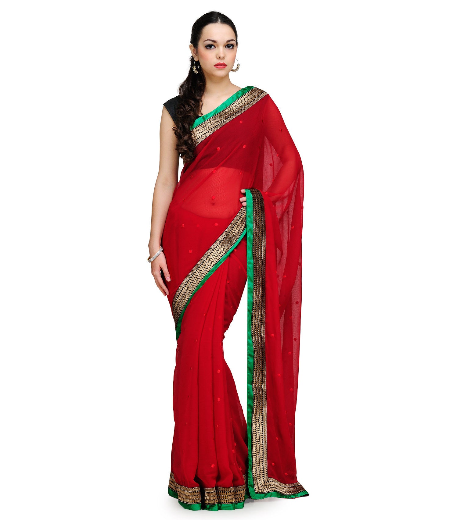 Red Faux Chiffon Saree