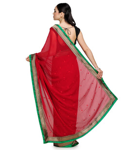 Red Faux Chiffon Saree