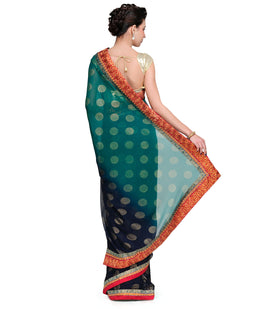 Green & Blue Shaded Faux Georgette Saree