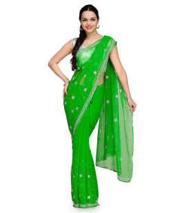 Green Faux Chiffon Saree