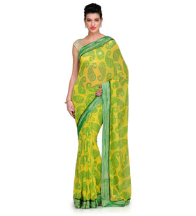 Yellow Faux Georgette Printed Saree