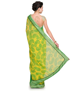 Yellow Faux Georgette Printed Saree