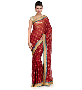 Maroon Faux Chiffon Saree