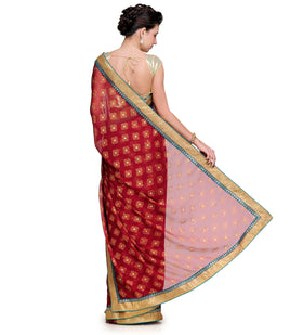 Maroon Faux Chiffon Saree