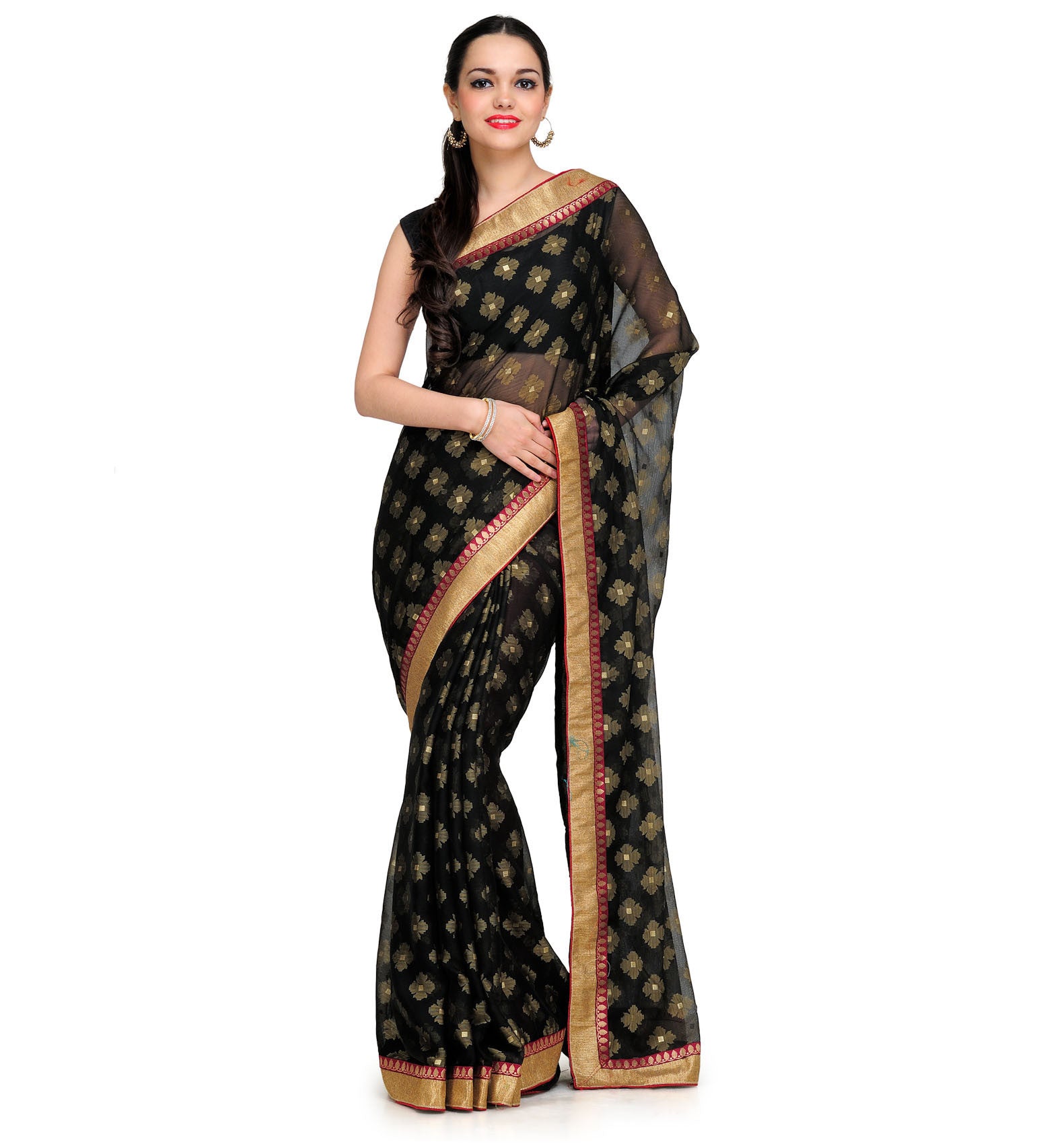 Black Faux Chiffon Saree