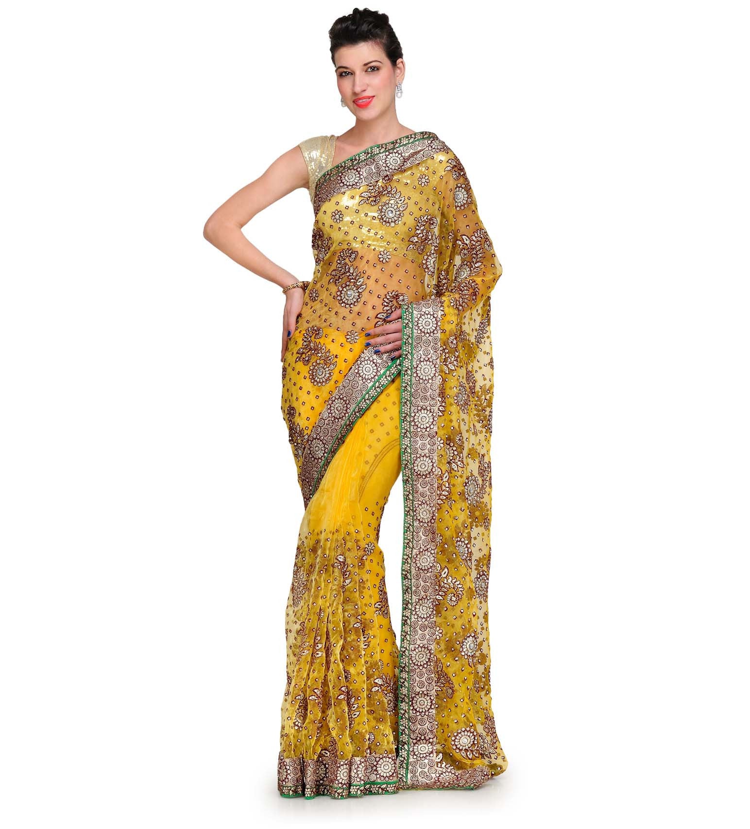 Yellow Tissue Saree with Swarovski Work