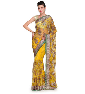 Yellow Tissue Saree with Swarovski Work