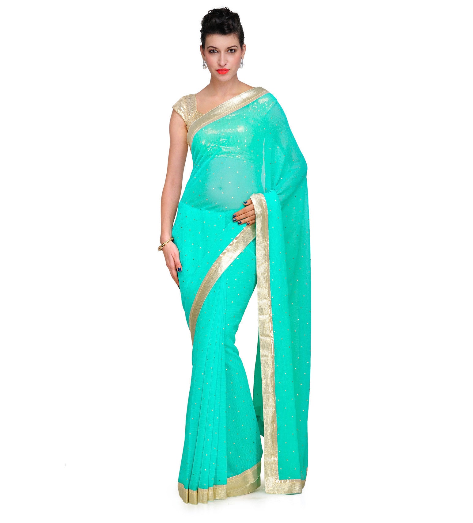 Sea Green Faux Chiffon Saree