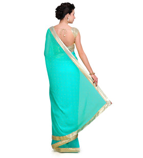 Sea Green Faux Chiffon Saree