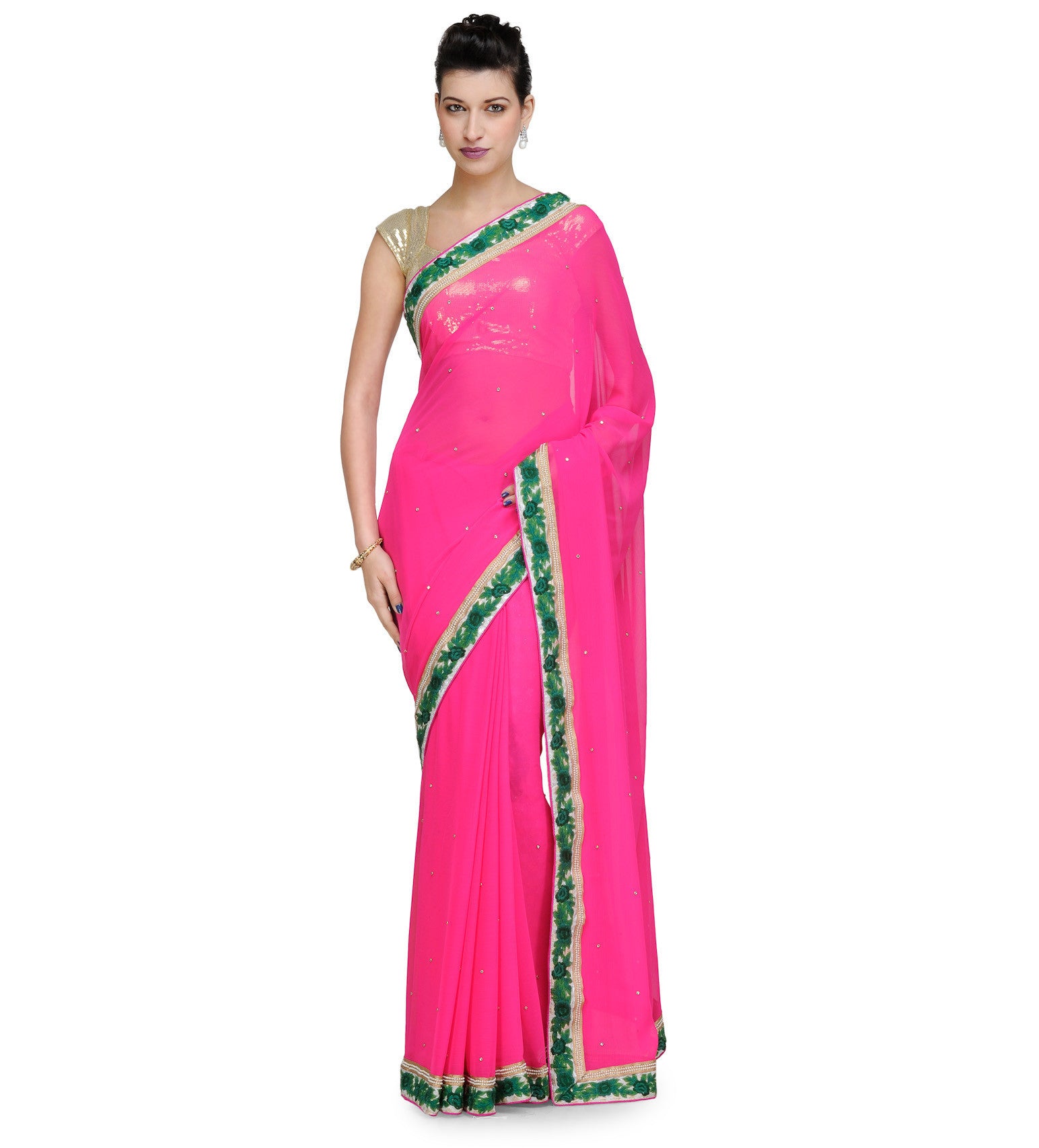 Magenta Faux Chiffon Saree