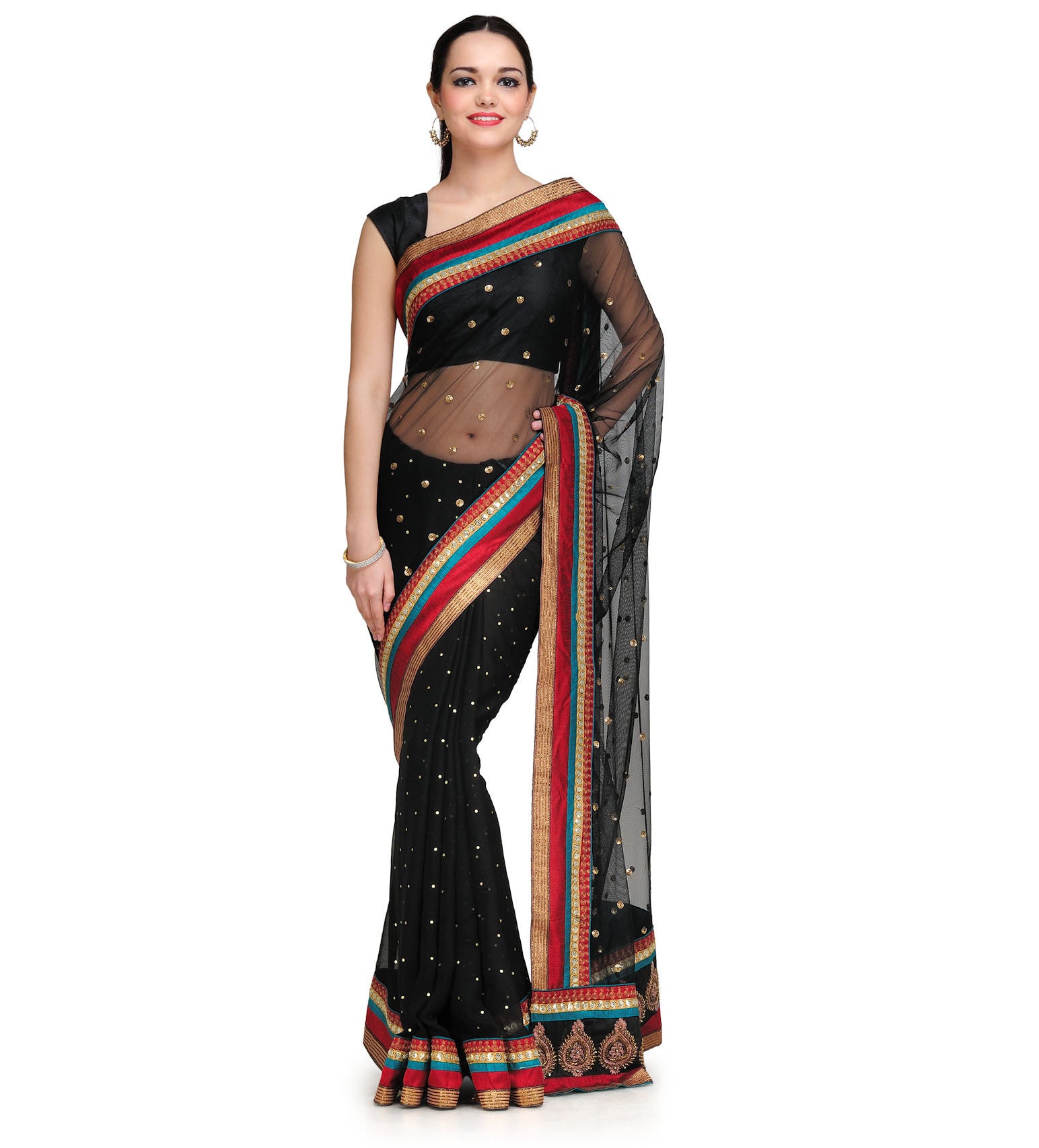 Black Net & Faux Georgette Saree