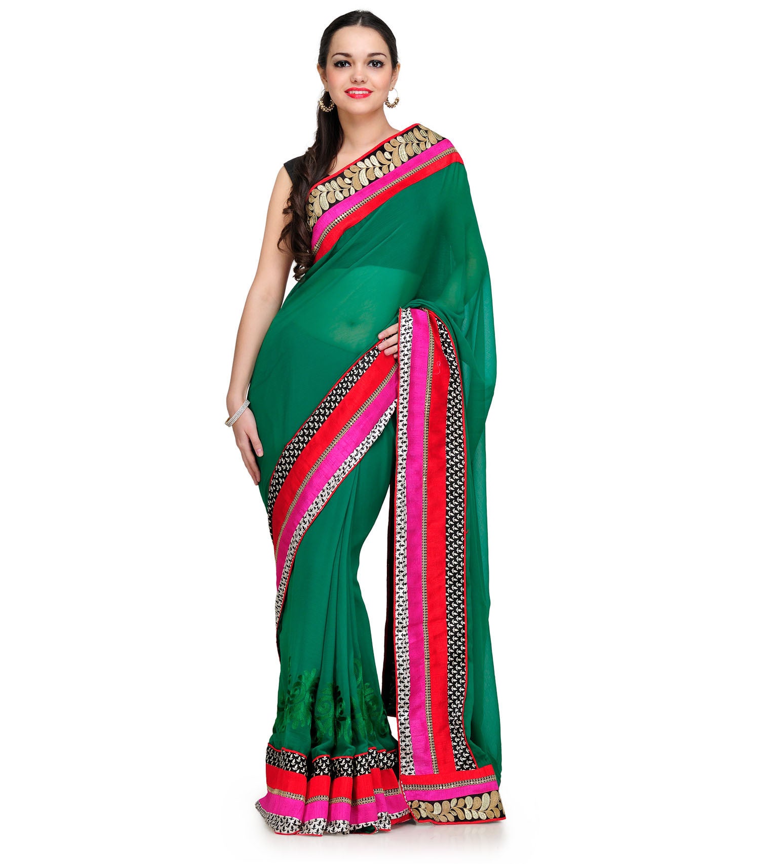 Green Faux Chiffon Saree