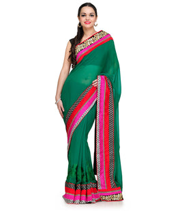 Green Faux Chiffon Saree