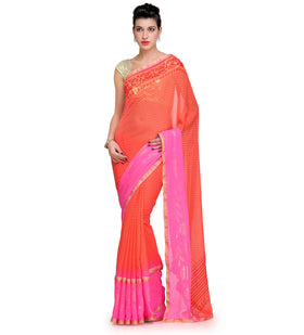 Peach & Magenta Faux Georgette Saree