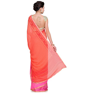 Peach & Magenta Faux Georgette Saree