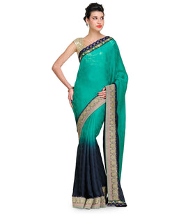 Green & Blue Shaded Faux Chiffon Saree