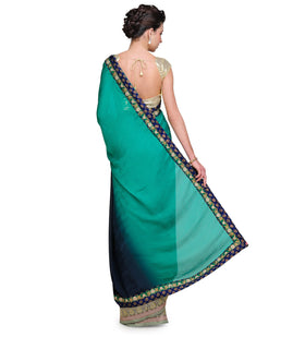 Green & Blue Shaded Faux Chiffon Saree