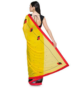 Yellow & Grey Faux Georgette Saree