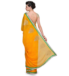 Yellow Faux Chiffon Saree with Zari Work