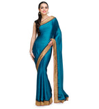 Blue Satin Saree with Brocade Border