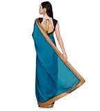 Blue Satin Saree with Brocade Border