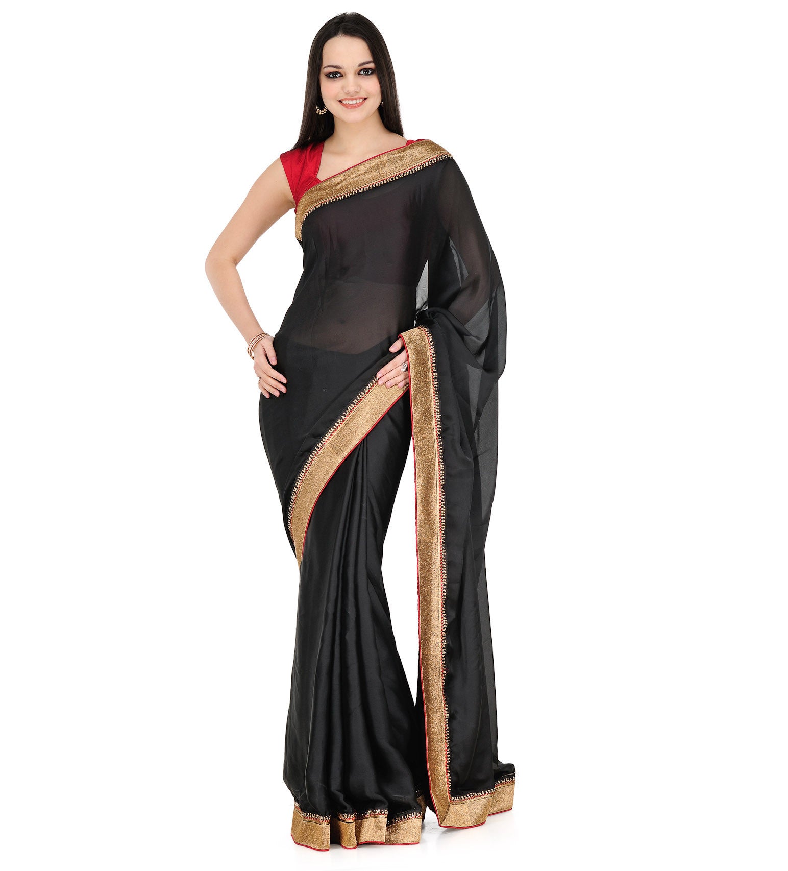 Black Satin Saree with Brocade Border