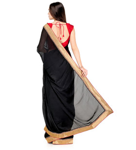 Black Satin Saree with Brocade Border