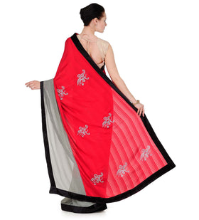 Red Semi Crepe & Faux Georgette Saree