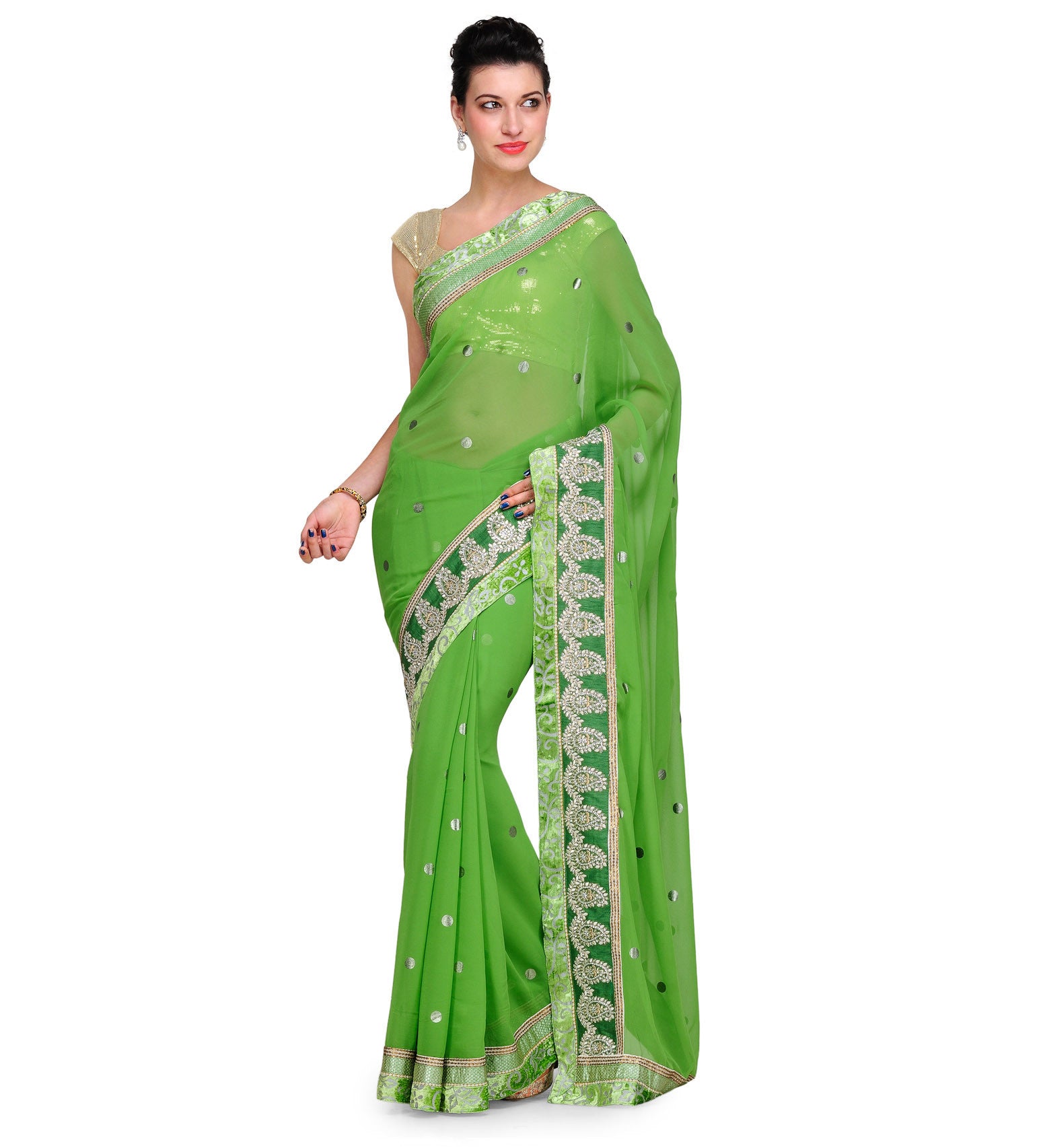 Green Faux Georgette Saree