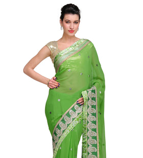 Green Faux Georgette Saree