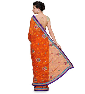 Orange Faux Georgette Saree