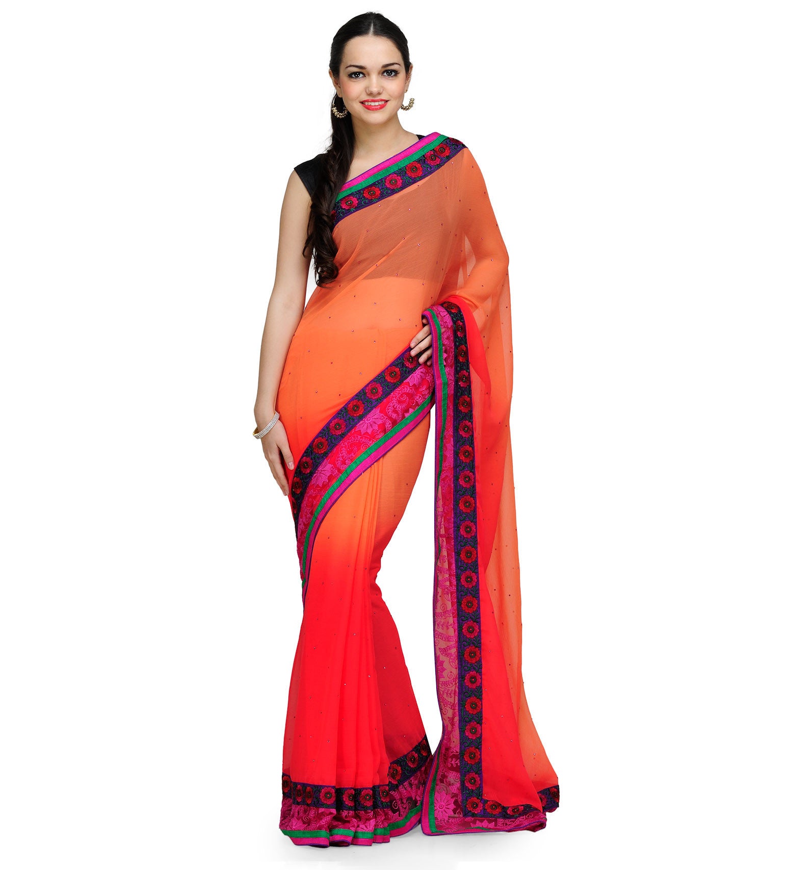 Rose Shaded Faux Chiffon Saree