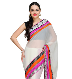 Off White Faux Chiffon Saree