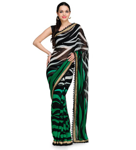 Black & Green Faux Georgette Saree