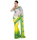 White & Yellow Shaded Faux Chiffon Saree