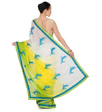 White & Yellow Shaded Faux Chiffon Saree