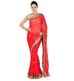 Red Zari Woven Faux Chiffon Saree