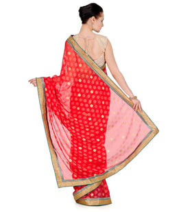 Red Zari Woven Faux Chiffon Saree