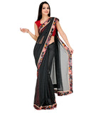 Black Faux Georgette Saree