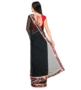 Black Faux Georgette Saree