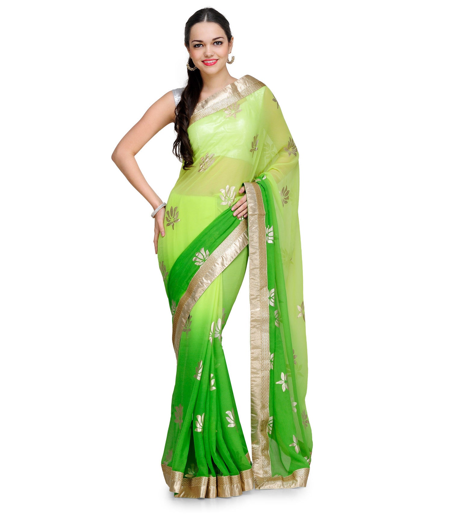 Green Shaded Faux Chiffon Saree