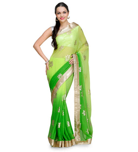 Green Shaded Faux Chiffon Saree