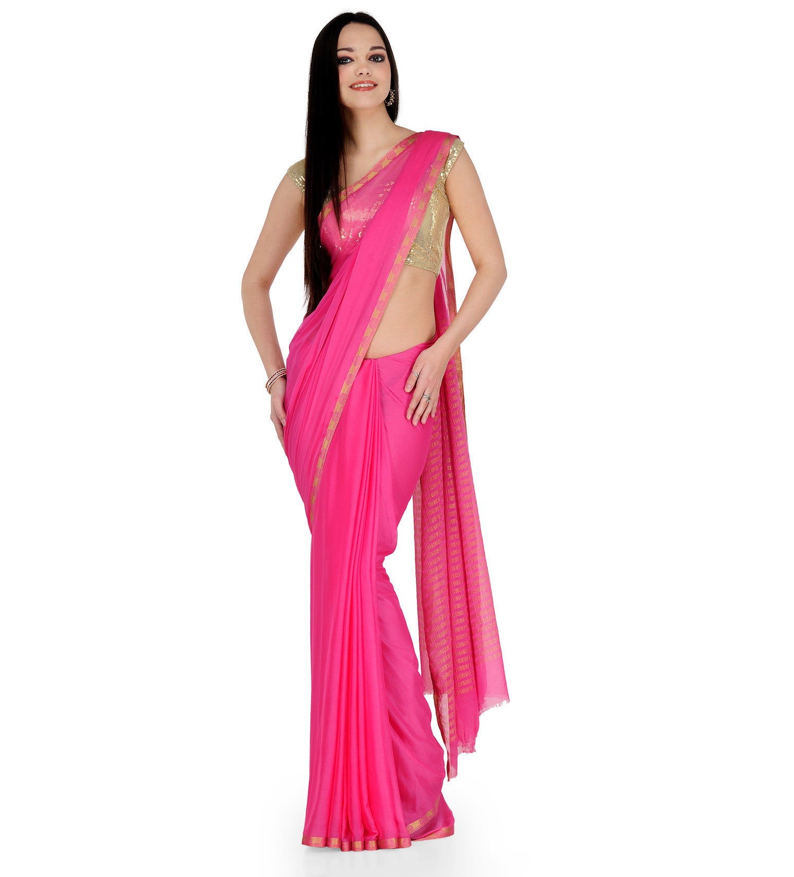 Pink Faux Chiffon Saree
