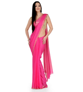 Pink Faux Chiffon Saree