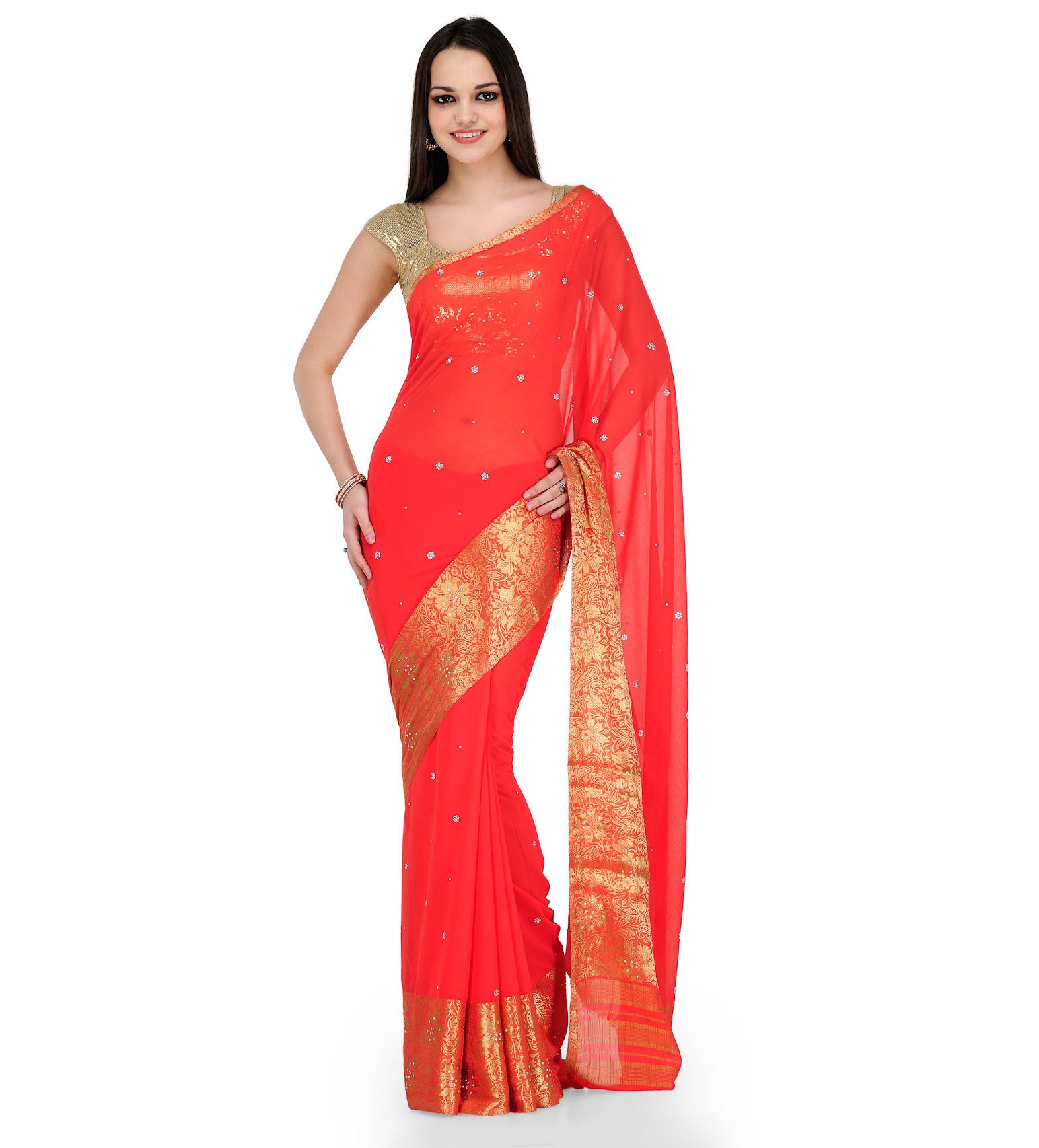 Rose Faux Chiffon Saree