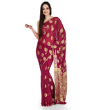 Maroon Zari Woven Faux Chiffon Saree