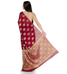 Maroon Zari Woven Faux Chiffon Saree