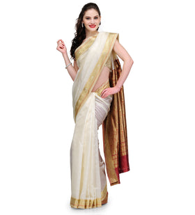 Cream Zari Woven Art Silk Saree